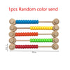 A set of five wooden rods with colorful beads, including blue, yellow, orange, and green, for a Montessori busy board kit.