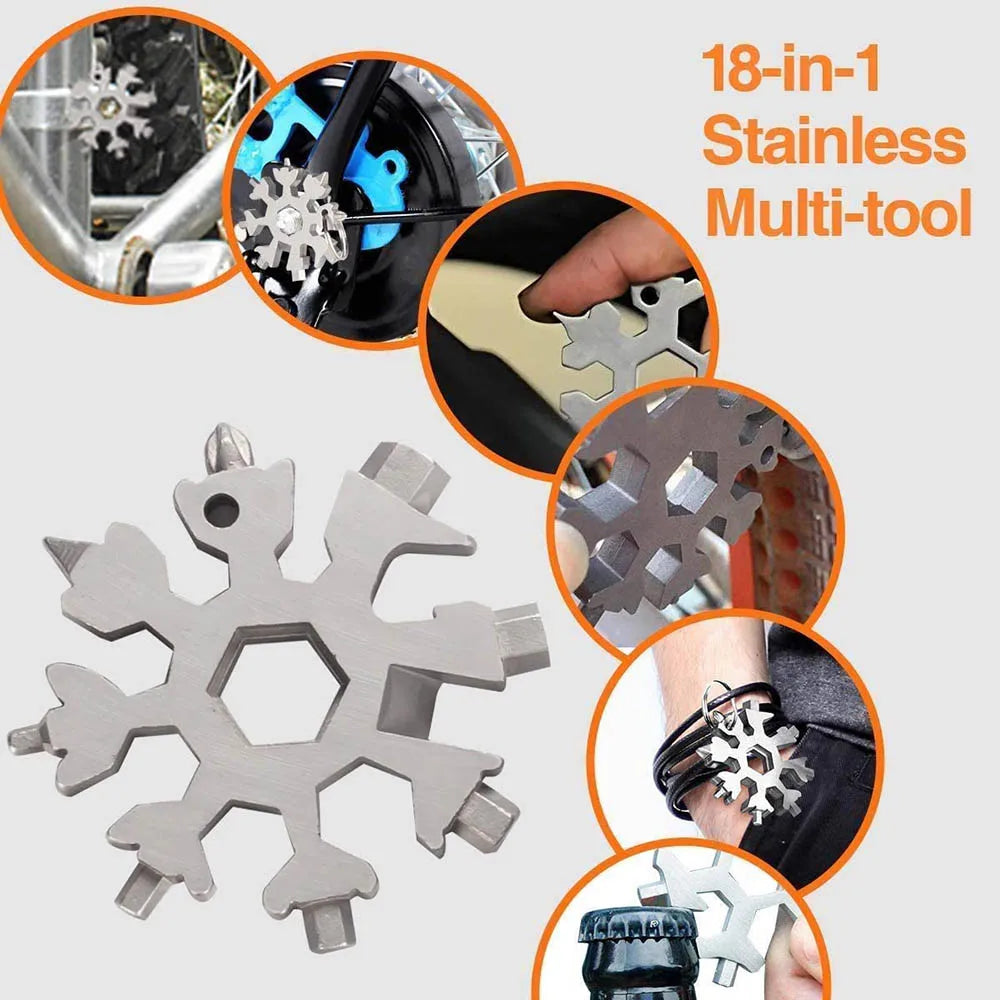 18-in-1 Stainless Steel Snowflake Multi-Tool with Key Ring