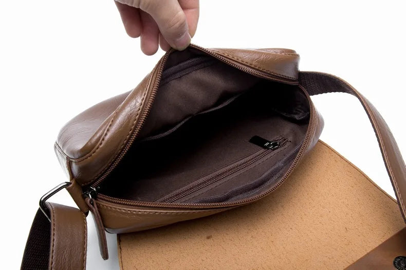 Vintage Leather Crossbody Bag for Men – Compact Messenger Shoulder Bag