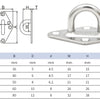 Stainless steel U-shaped hooks with mounting hardware shown in various sizes and dimensions.