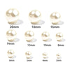 A set of round ABS imitation pearl beads shown in various sizes ranging from 6mm to 20mm.