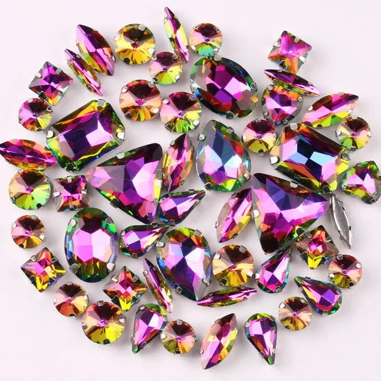 Mixed Shape Glass Rhinestones with Silver Claw Settings