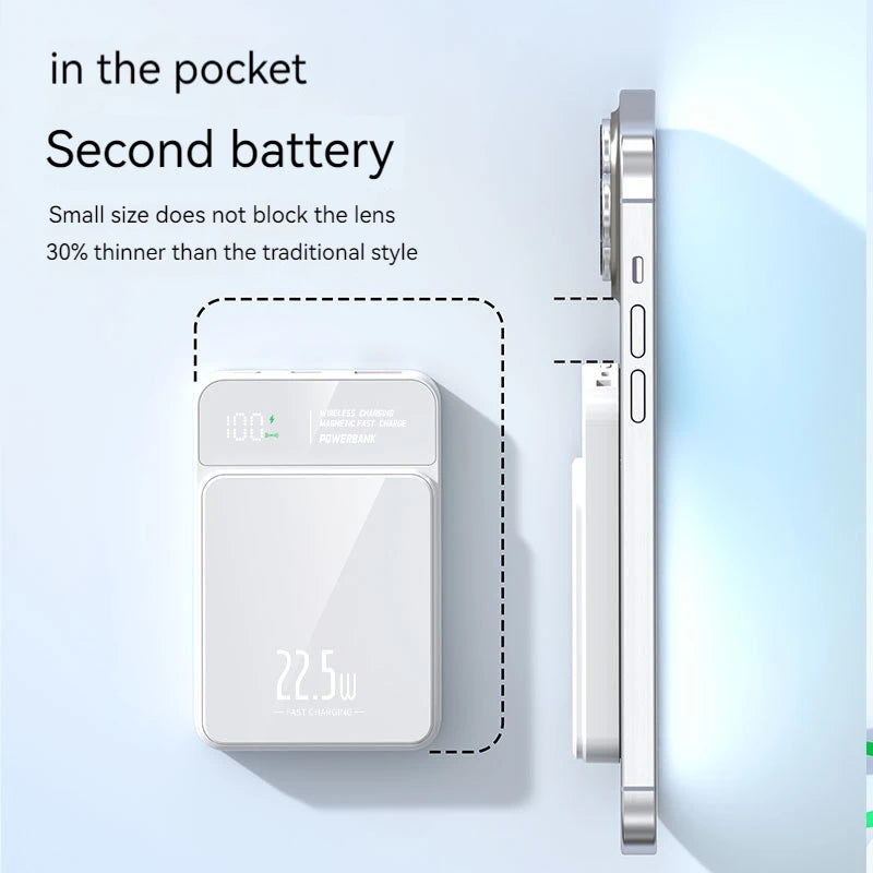 Slim Magnetic Wireless Power Bank with LED Display