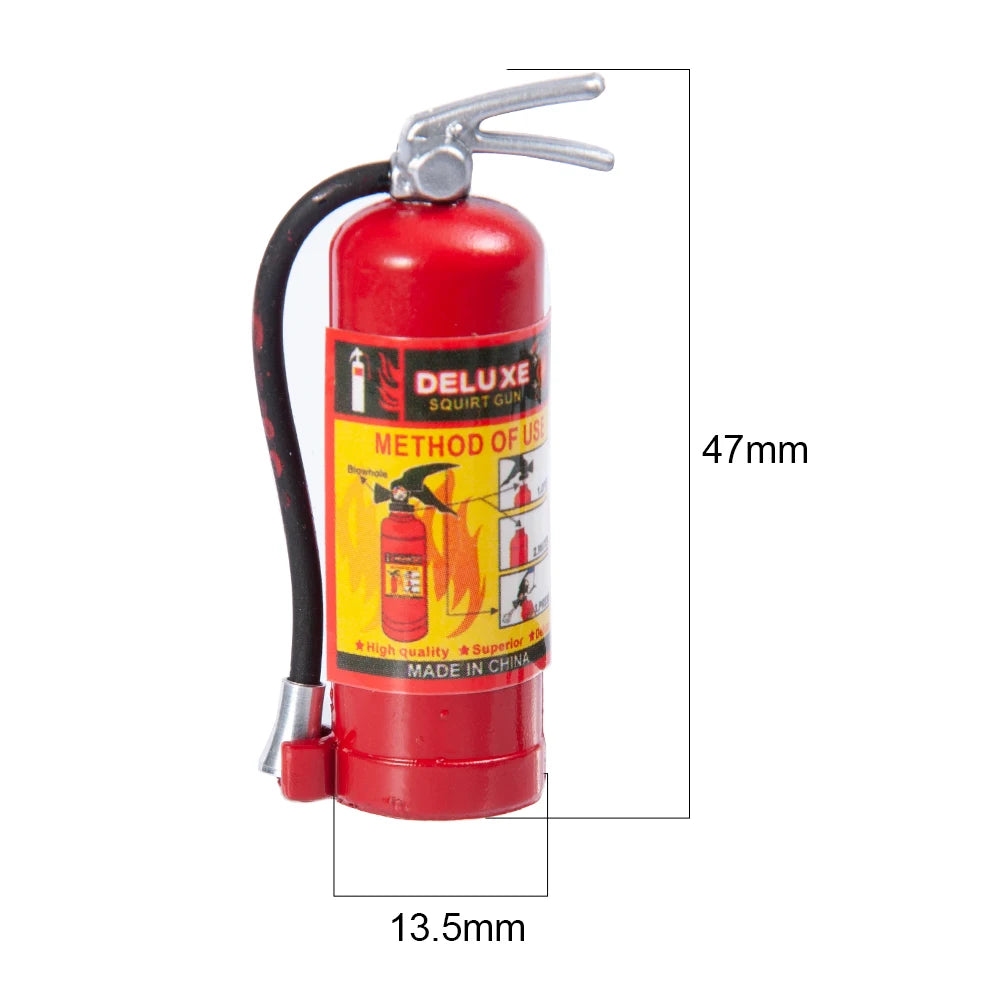 Red Deluxe squirting gun fire extinguisher and oil drum set for an RC crawler decoration