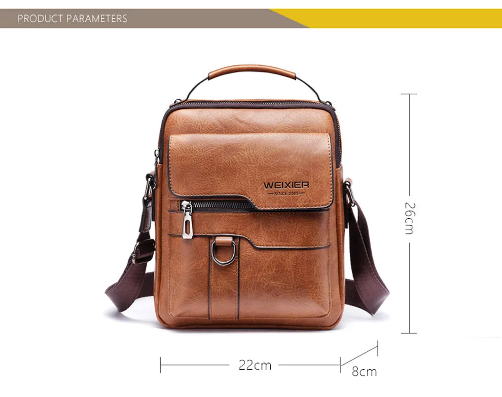 Braune Vintage-PU-Leder-Crossbody-Tasche mit Lederriemen und Reißverschluss, von vorne