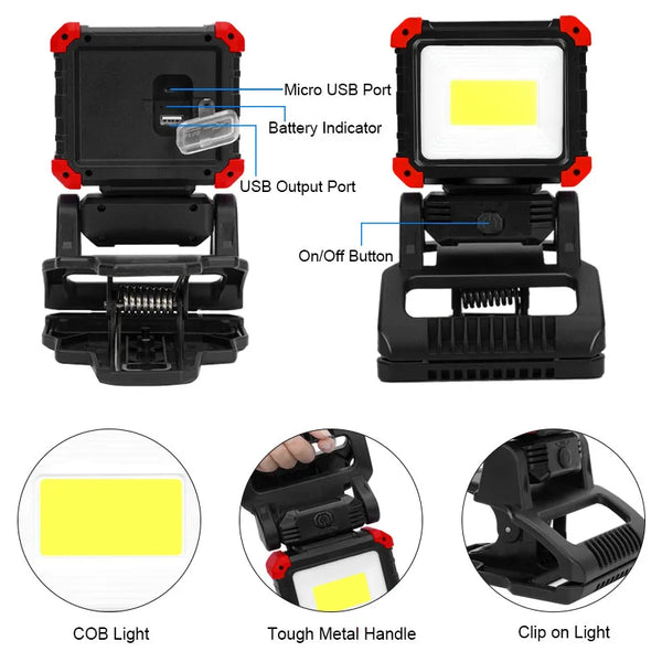 Rechargeable COB Work Light with Magnetic Base & Clip