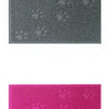 A pair of rectangular cat litter mats, one gray and one pink, both featuring paw print designs.