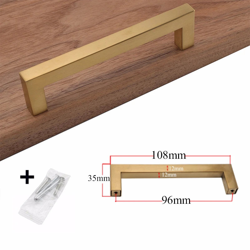 Golden Brass Square Cabinet Handles for Dressers and Drawers