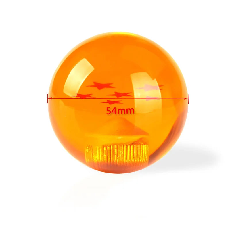 An orange, spherical gear shift knob with a star design and a 54mm diameter.