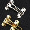 A pair of wooden Montessori busy board DIY parts, featuring a silver and a gold component.