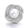 Silver snap buttons for jewelry making featuring a central pearl surrounded by clear rhinestones
