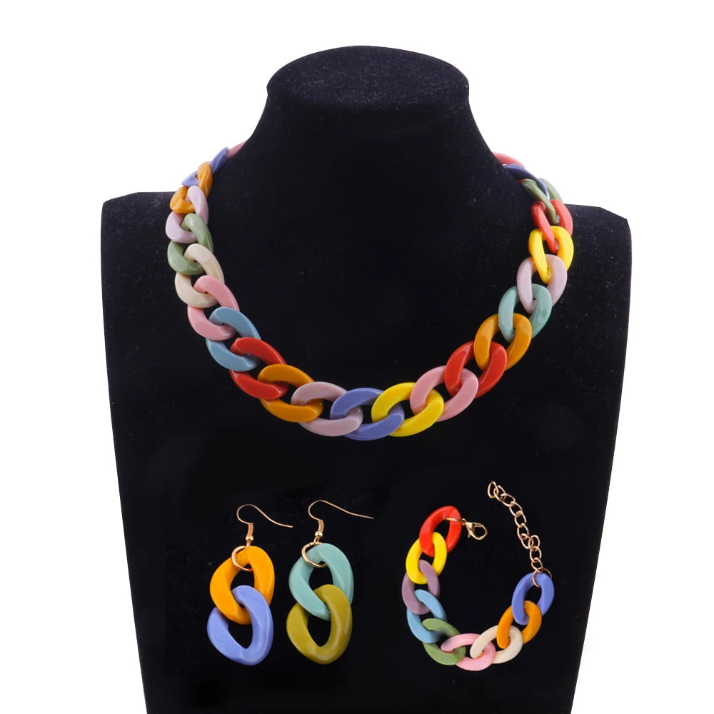 Colorful Acrylic Chain Necklace Set for Women