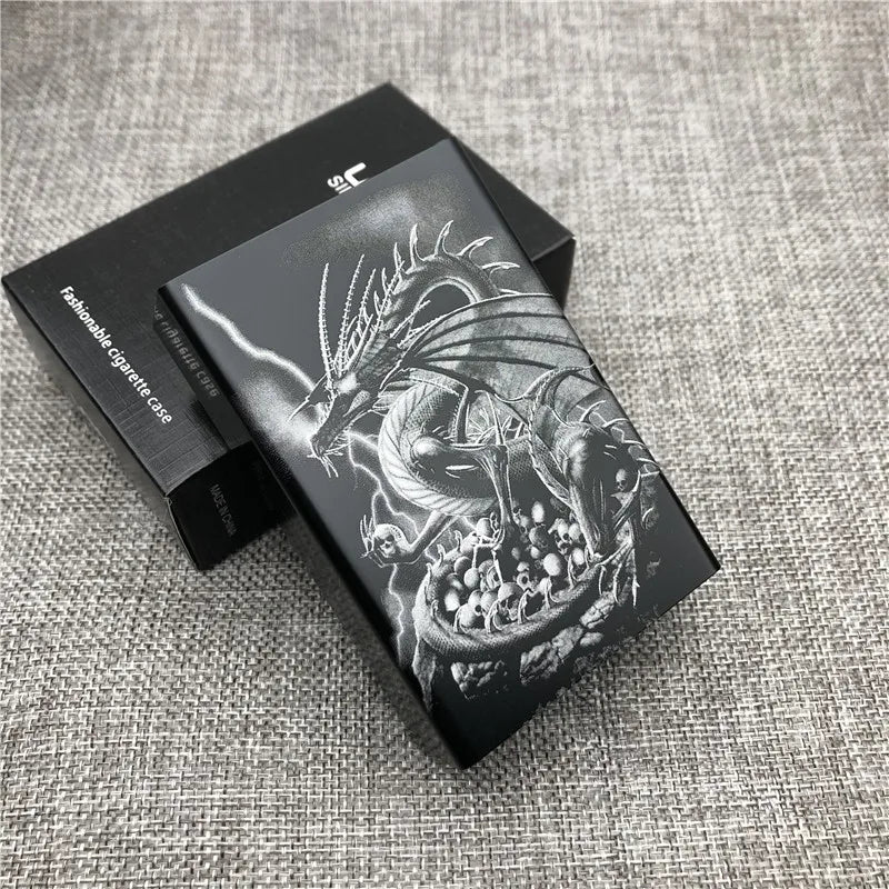 Ultra-Slim Aluminum Cigarette Case with Laser-Engraved Wolf Design