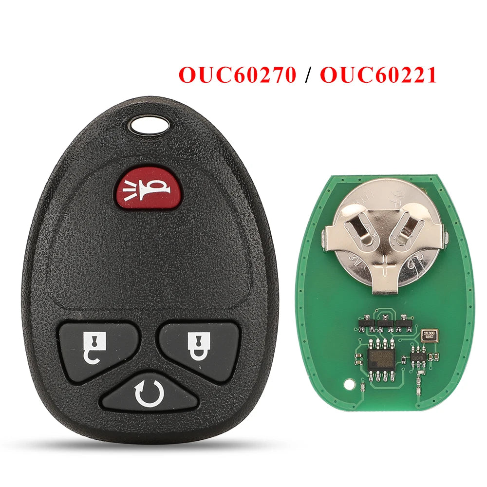 Black replacement car key fob OUC60270 / OUC60221 with a green circuit board visible.