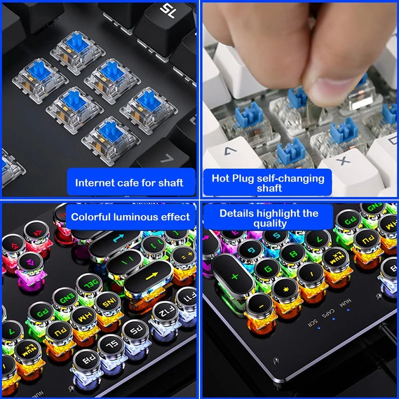 Retro Punk Mechanical Keyboard 104 Keys USB Wired RGB Backlit