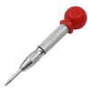 A silver and red spring-loaded automatic center punch tool with a pointed tip.