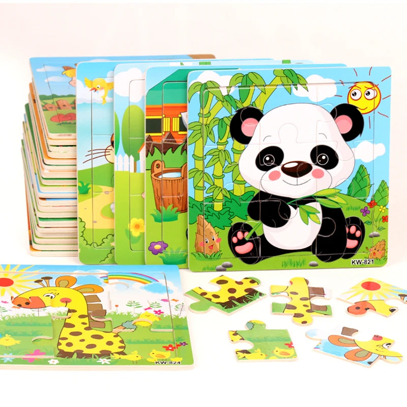 Wooden Vehicle & Animal Puzzle Set for Toddlers