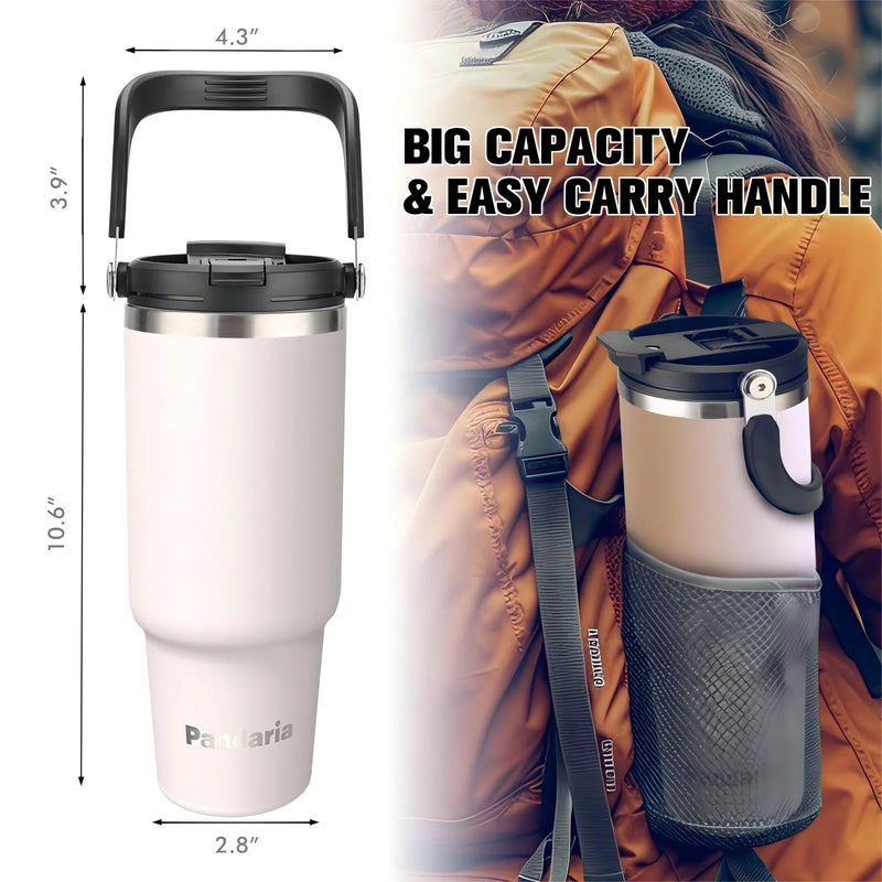 40oz Stainless Steel Tumbler with Handle and Straw