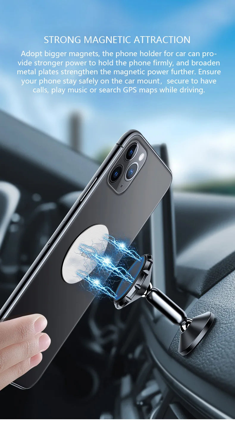 A smartphone is magnetically attached to a car interior surface, demonstrating strong magnetic attraction.