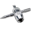 Kit d'outils de réparation de valve de pneu argenté à 4 voies avec pointes filetées et raccord spécialisé.