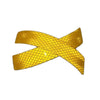 A pair of yellow reflective safety stickers shaped like an 'X' for car fenders.