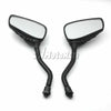 A pair of black universal skull hand motorcycle side mirrors with reflective glass.
