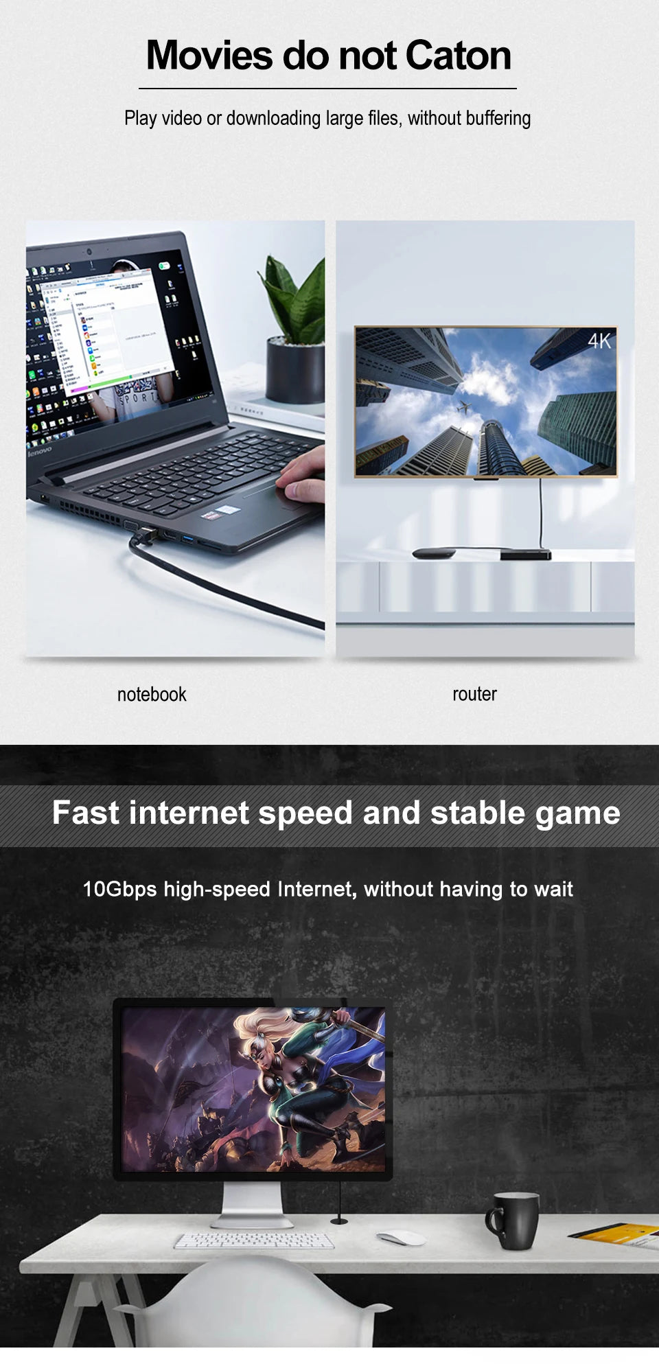 High-Speed Cat8 Ethernet Cable for Gaming and Streaming