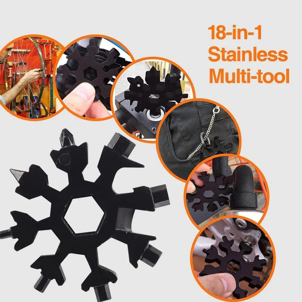 18-in-1 Stainless Steel Snowflake Multi-Tool with Key Ring