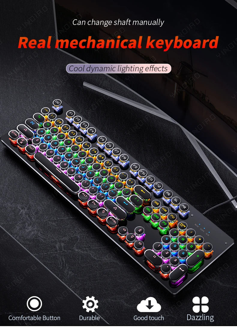 Retro Punk Mechanical Keyboard 104 Keys USB Wired RGB Backlit