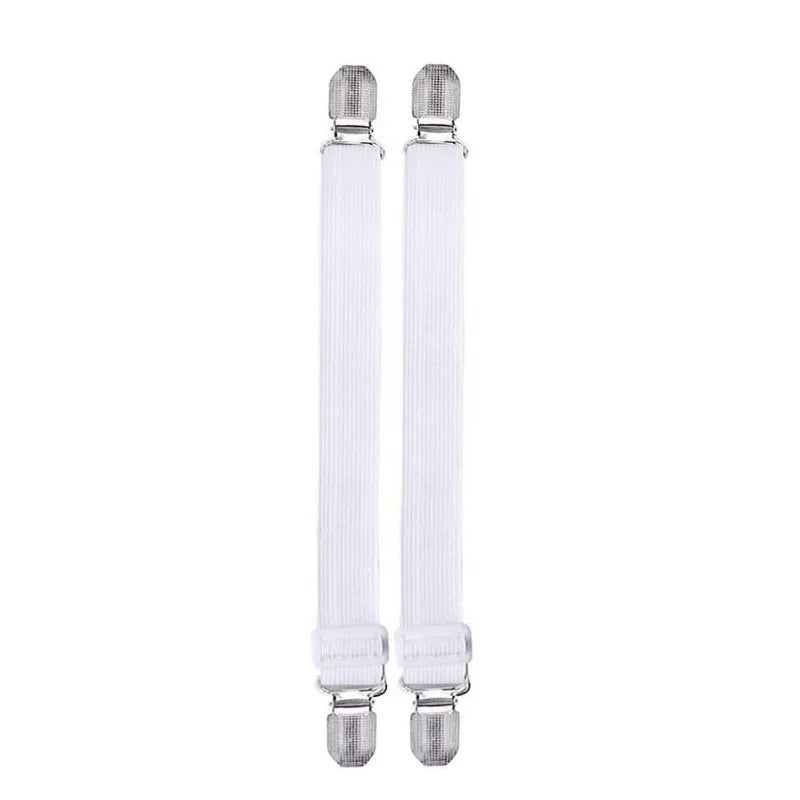 A pack of four adjustable bed sheet grippers with strong clips.