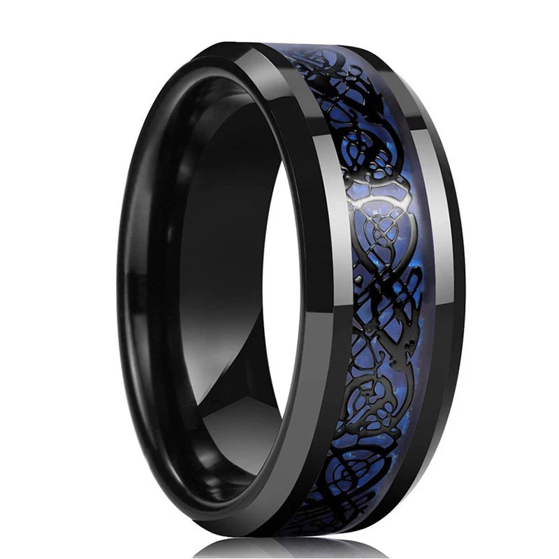 Men's Black Stainless Steel Wedding Band with Double Groove Detail