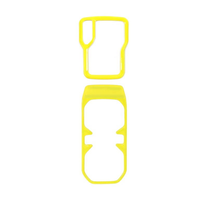 Yellow ABS gear shift panel and cup holder trim cover for Jeep Wrangler JL and Gladiator JT.