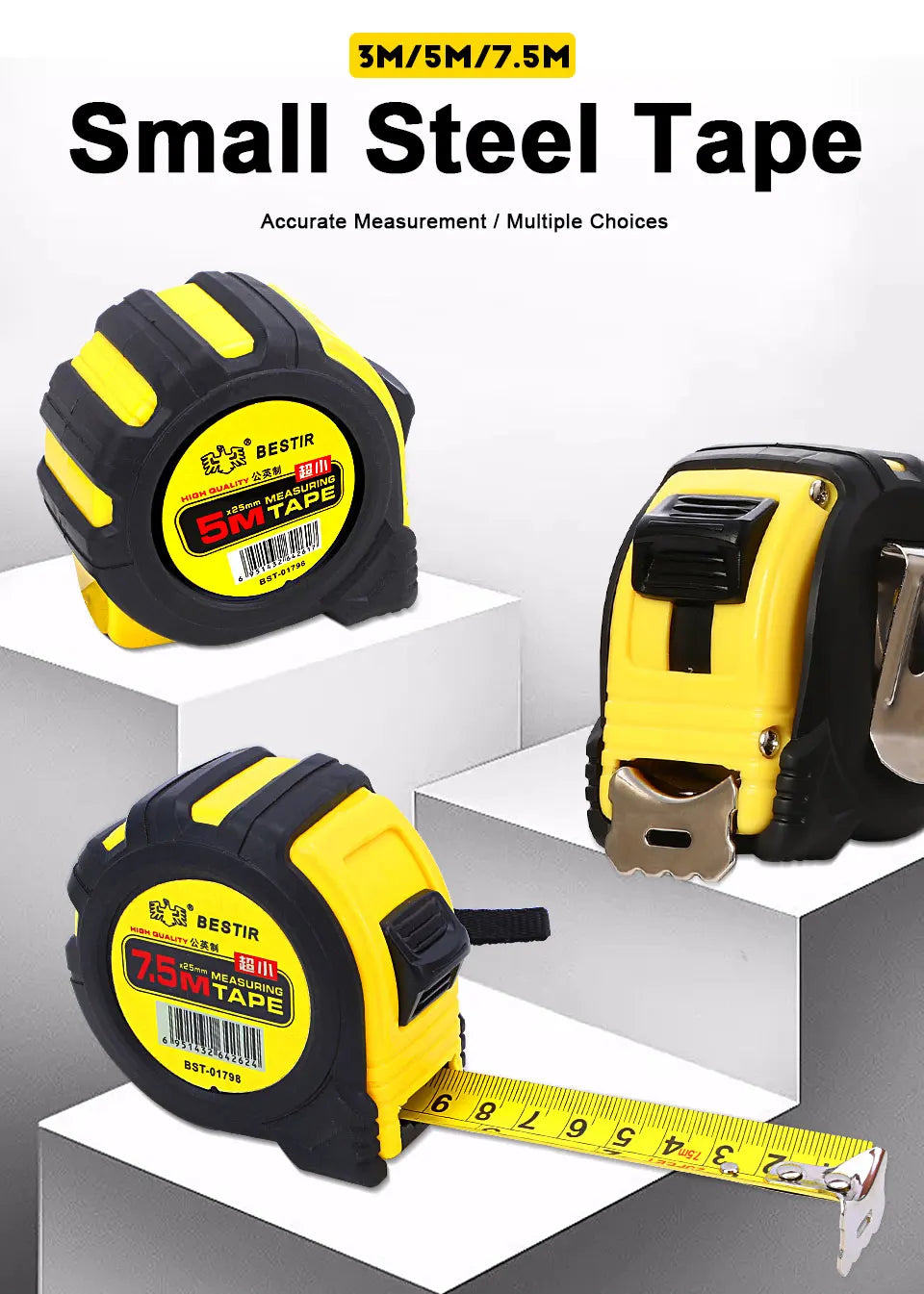 Dual-Scale Retractable Measuring Tape – Metric & Imperial, 3m/5m/7.5m
