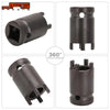 A set of black 4-pin lock nut removal sockets for Sur-Ron and Segway electric bikes shown in various angles.