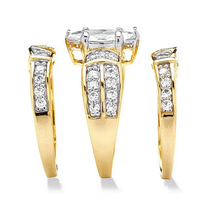 Set de Anillos Nupciales Vintage con Diamante de Laboratorio Marqués en Oro de 14K