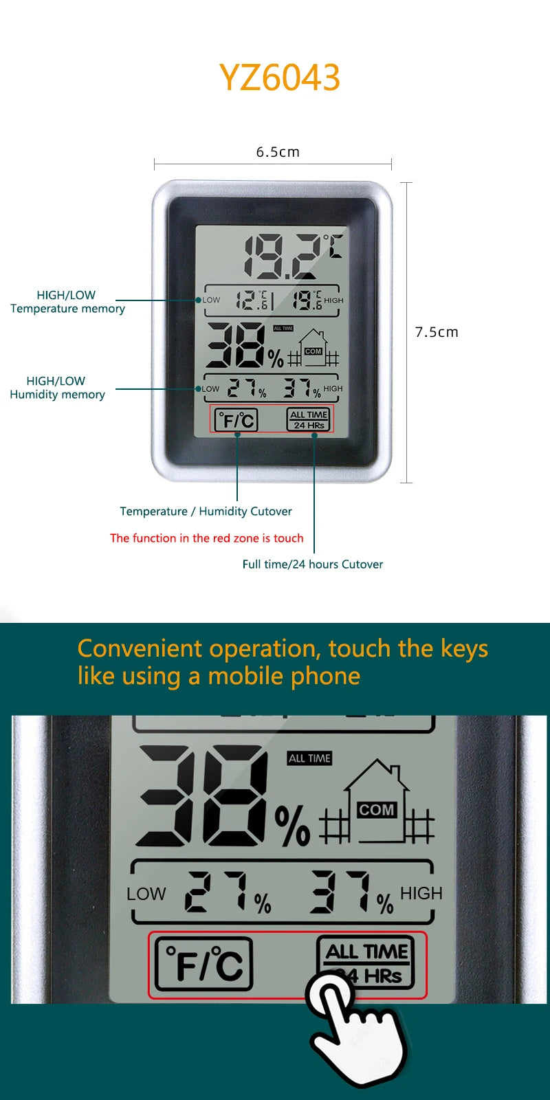 Compact Digital Thermometer and Hygrometer with Magnetic Mount