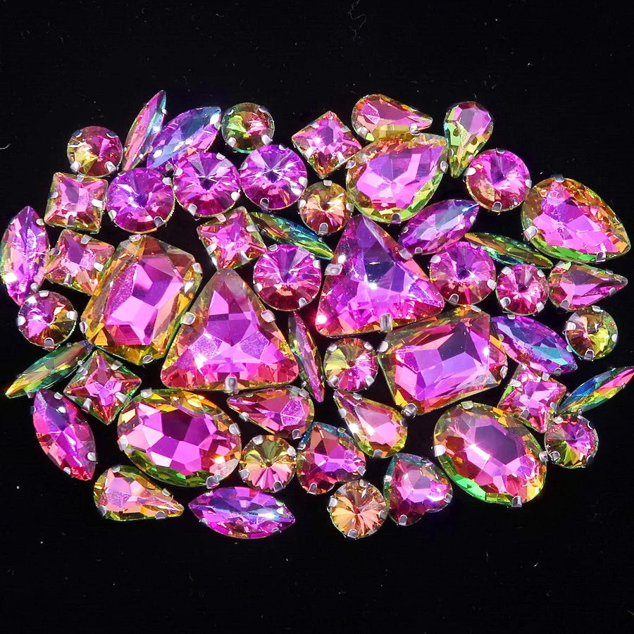 Mixed Shape Glass Rhinestones with Silver Claw Settings