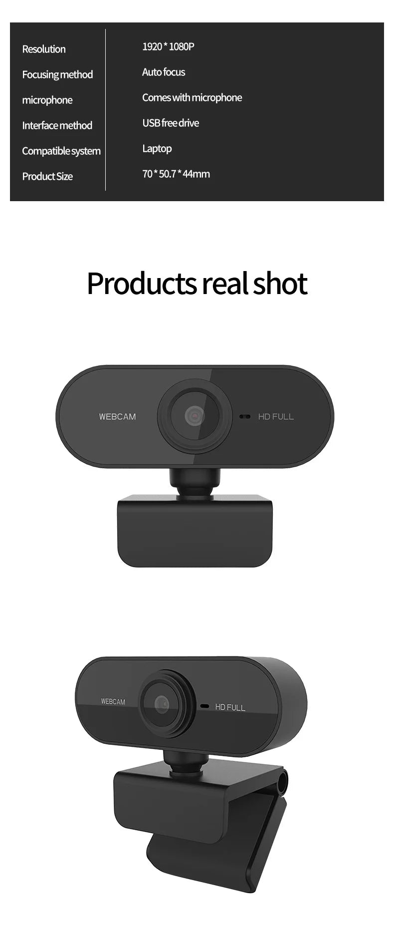 1080P Full HD USB Webcam with Built-in Microphone