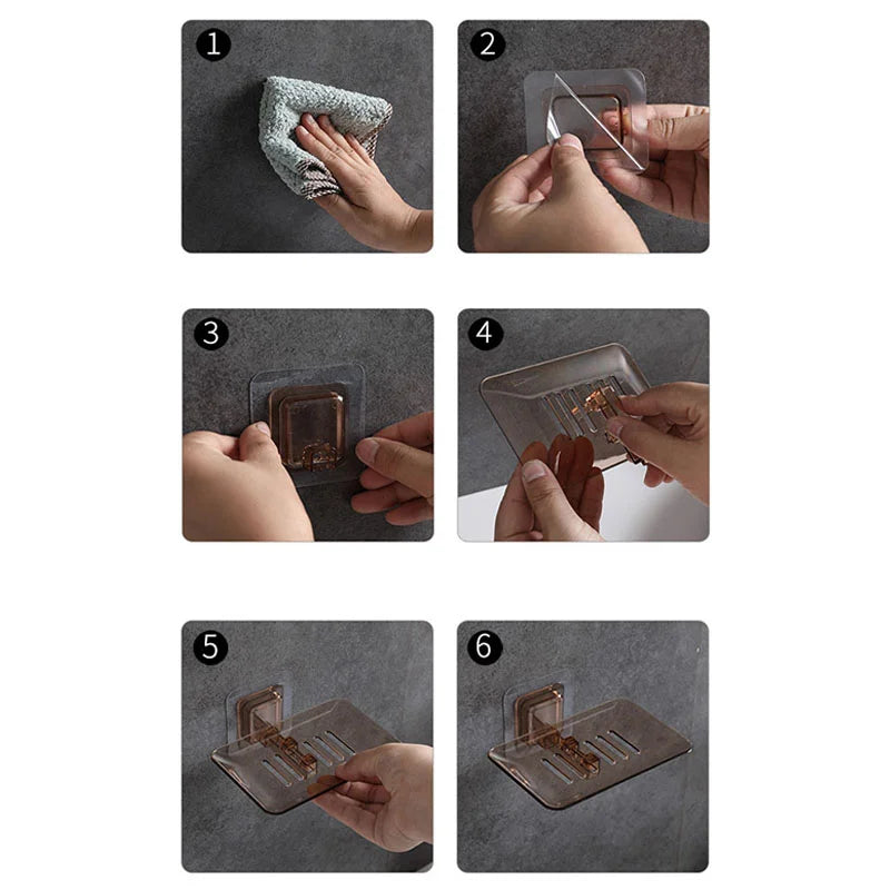 No-Drill Adhesive Soap Holder with Drainage Tray