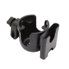 Black universal stroller cup and phone holder with multiple mounting options