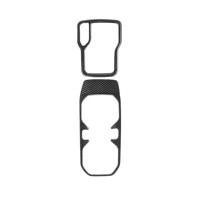 Black ABS gear shift panel and cup holder trim cover for Jeep Wrangler JL and Gladiator JT.
