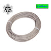 A coil of marine-grade T316 stainless steel cable, 100 feet long, used for railing systems.