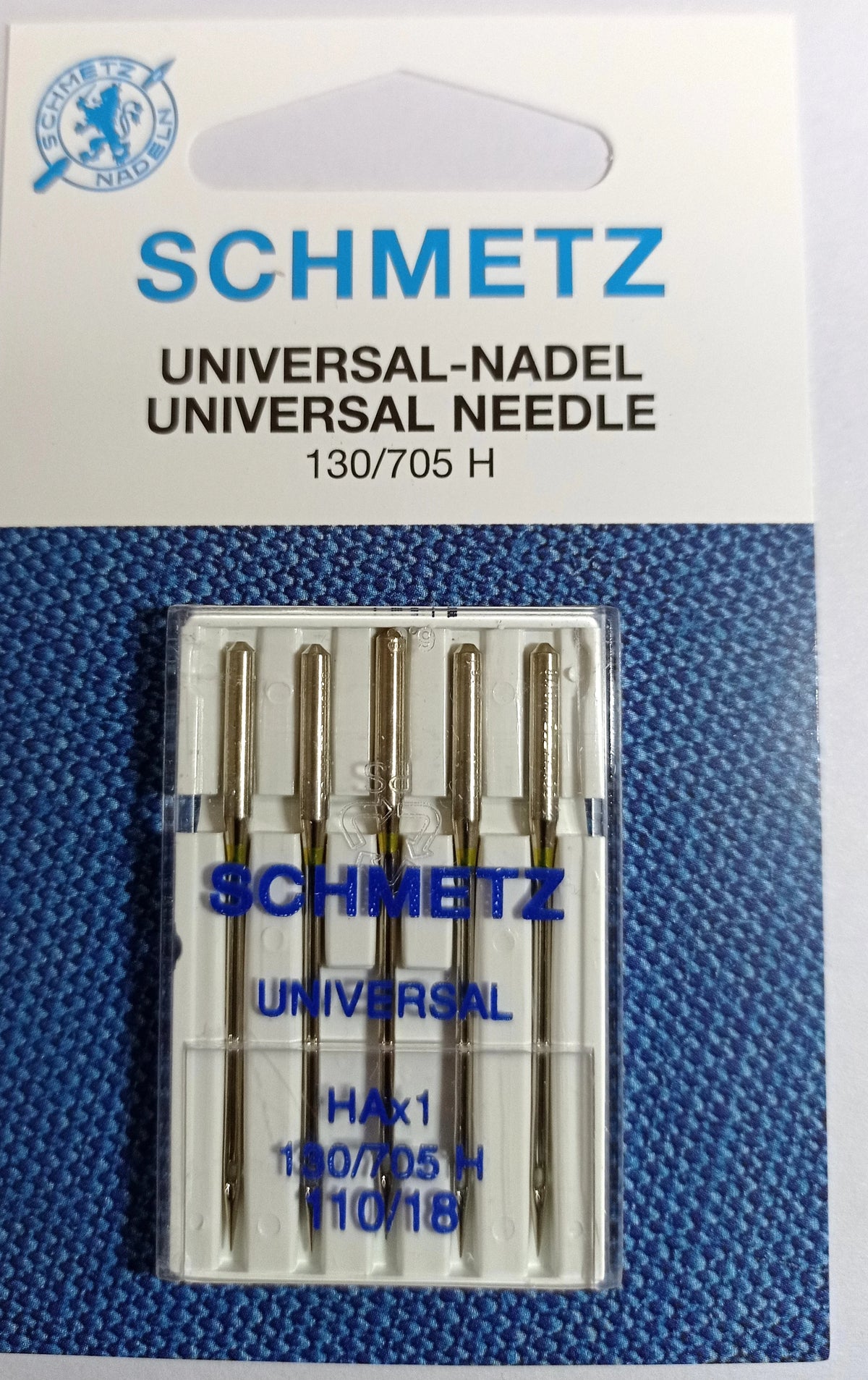 A package of five Spitz Universal needles labeled SCHMETZ UNIVERSAL NEEDLE 130/705 H