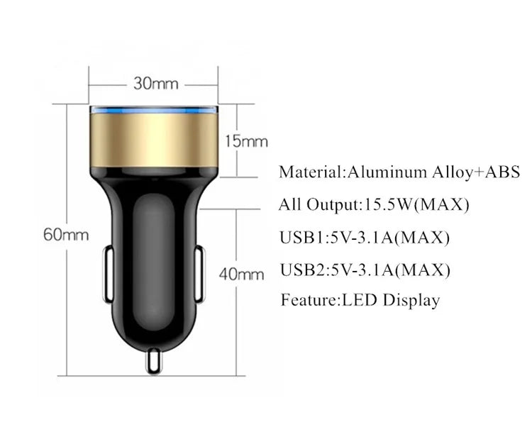 Dual USB Fast Car Charger with 3.1A Output
