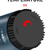 Close-up of a digital heat gun showing an adjustable temperature dial and a range of 50°C to 600°C.