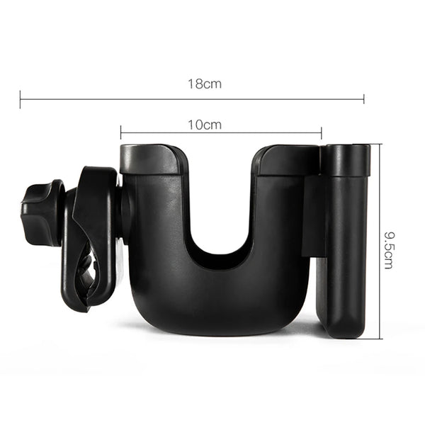 Black universal stroller cup and phone holder with adjustable arm.