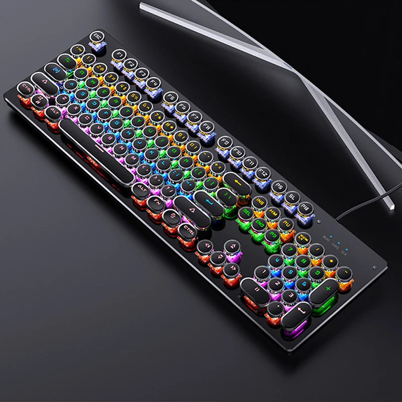 Retro Punk Mechanical Keyboard 104 Keys USB Wired RGB Backlit