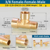 Brass BSP tee pipe fitting for water oil and gas connections in 3/8 female-female-male configuration