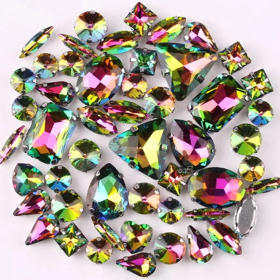 Mixed Shape Glass Rhinestones with Silver Claw Settings