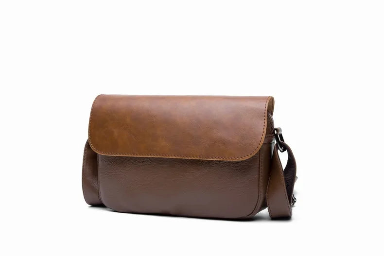 Vintage Leather Crossbody Bag for Men – Compact Messenger Shoulder Bag